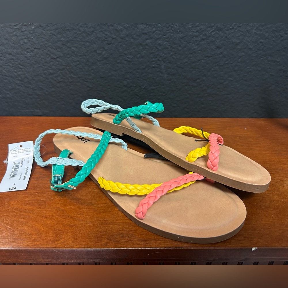 NWT Mix-it Multi color sandals coral, yellow, pink strappy braided Toms Kira - Picture 4 of 6